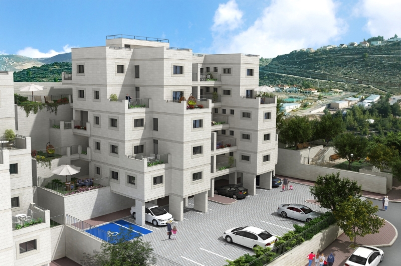 בניין עם חניה ורכבים חונים